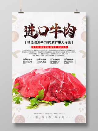 白色简约进口牛肉牛排肥牛美食食材肉海报宣传牛肉海报